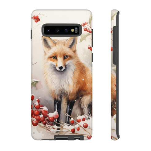 Christmas Fox in a Wreath of Red Berries - Impact Resistant Phone Case Samsung Galaxy S10 Plus Glossy